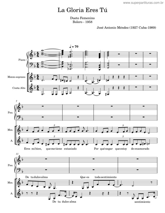 Partitura da música La Gloria Eres Tú v.6