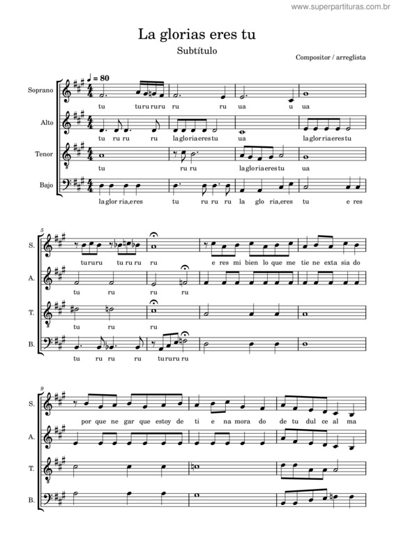 Partitura da música La Gloria Eres Tu v.7