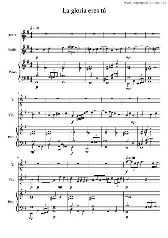 Partitura da música La Gloria Eres Tú