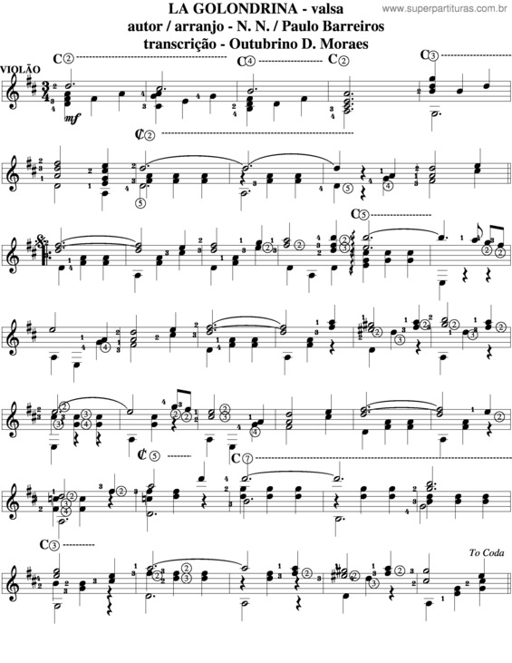 Partitura da música La Golondrina v.2