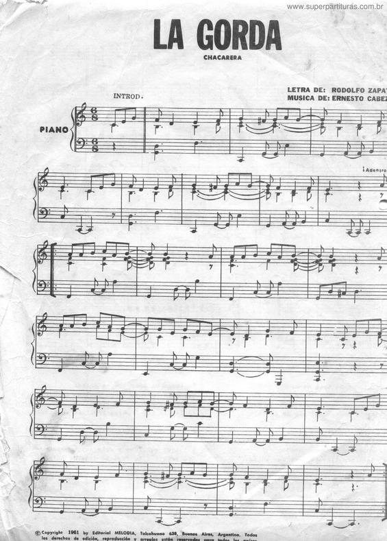 Partitura da música La Gorda
