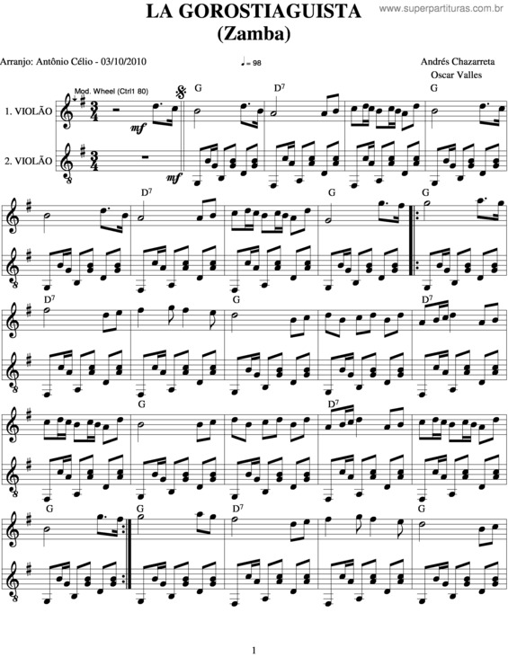 Partitura da música La Gorostiaguista