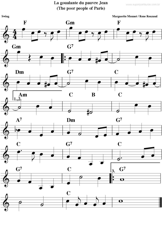 Partitura da música La Goualante Du Pauvre Jean