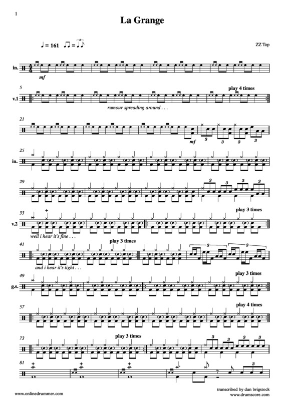 Partitura da música La Grange v.3