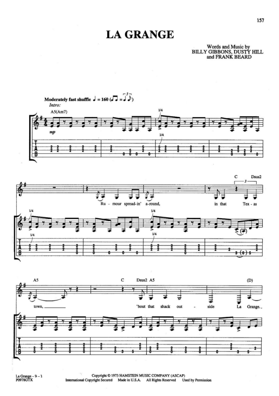 Partitura da música La Grange