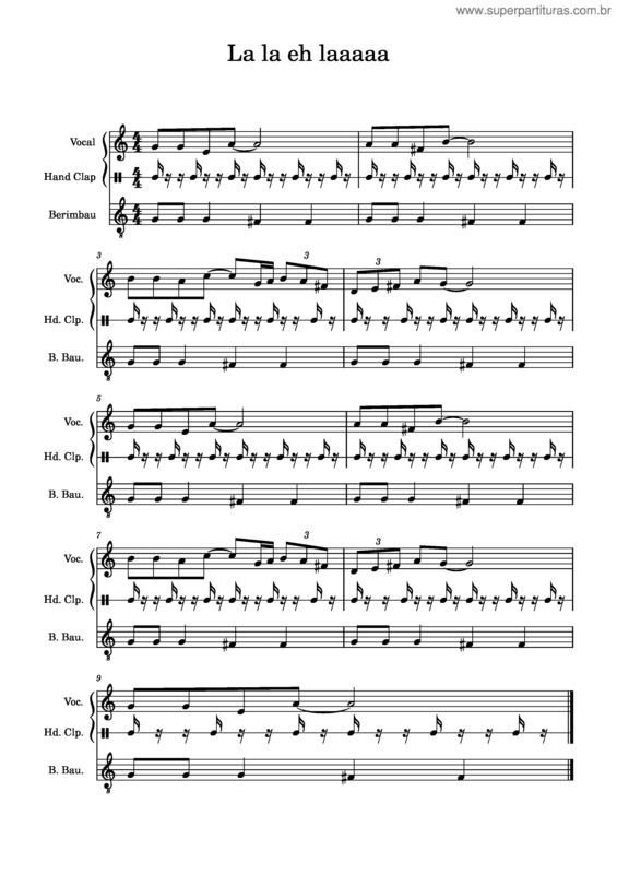 Partitura da música La La Eh Laaaaa