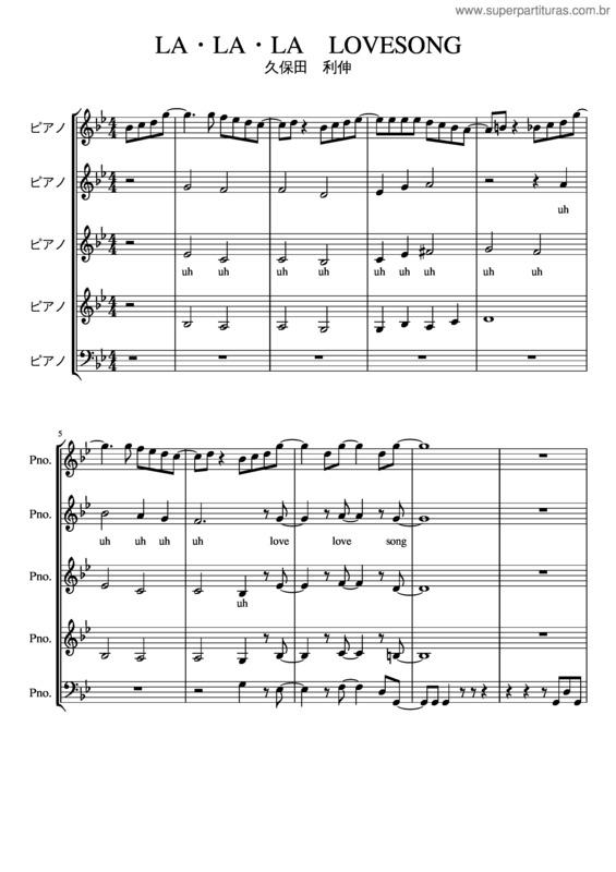 Partitura da música La La La Love Song – Toshinobu Kubota