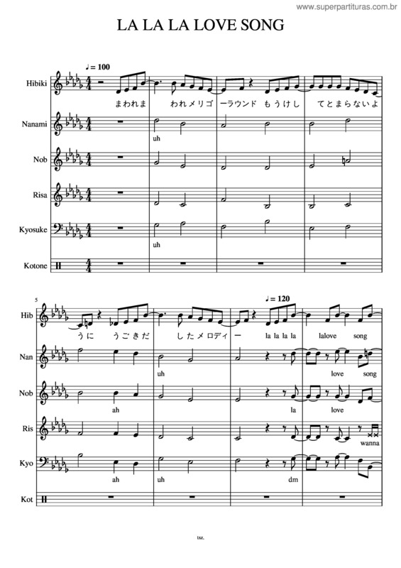 Partitura da música La La La Love Song v.2