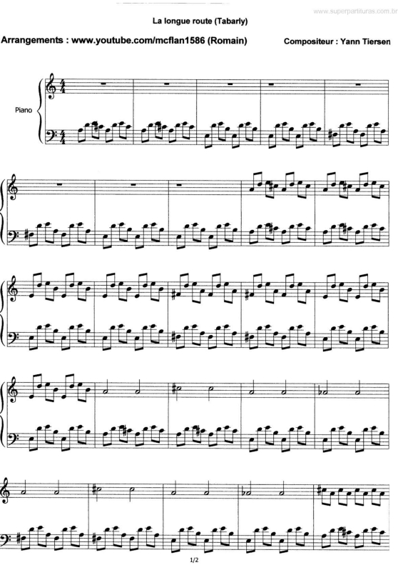 Partitura da música La Longue Route