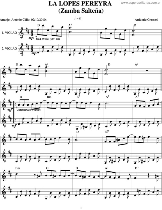 Partitura da música La Lopez Pereyra