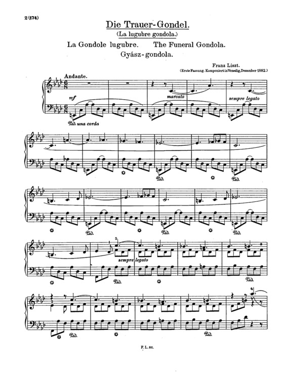 Partitura da música La Lugubre Gondola S.200