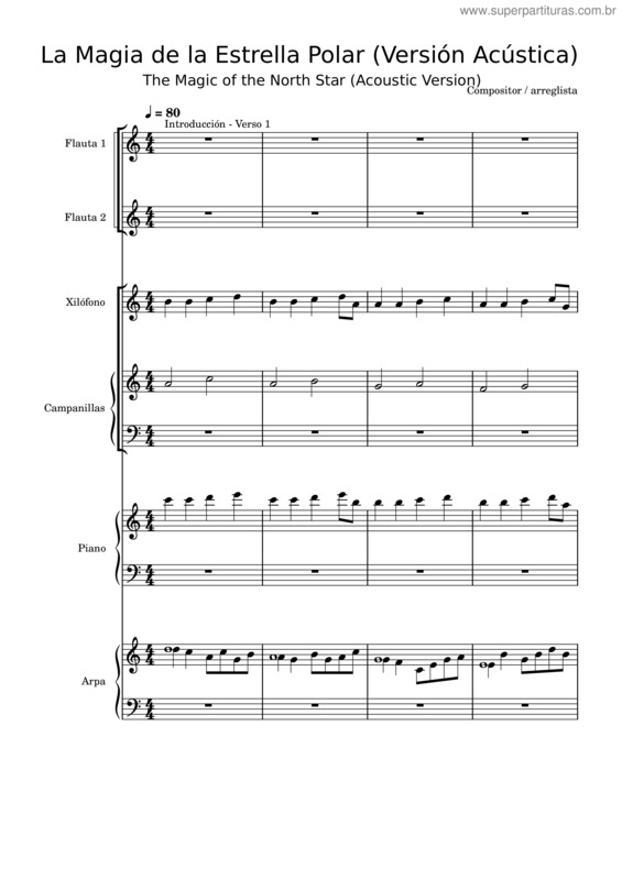 Partitura da música La Magia De La Estrella Polar  Versión Acústica – Grouvex