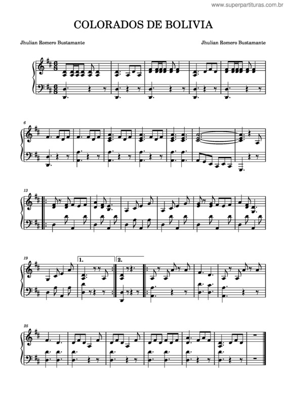 Partitura da música La Marcha De Los Santos – Canciones Populares Colorados De Bolivia Jhulian Romero