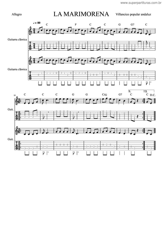 Partitura da música La Marimorena – Nadala
