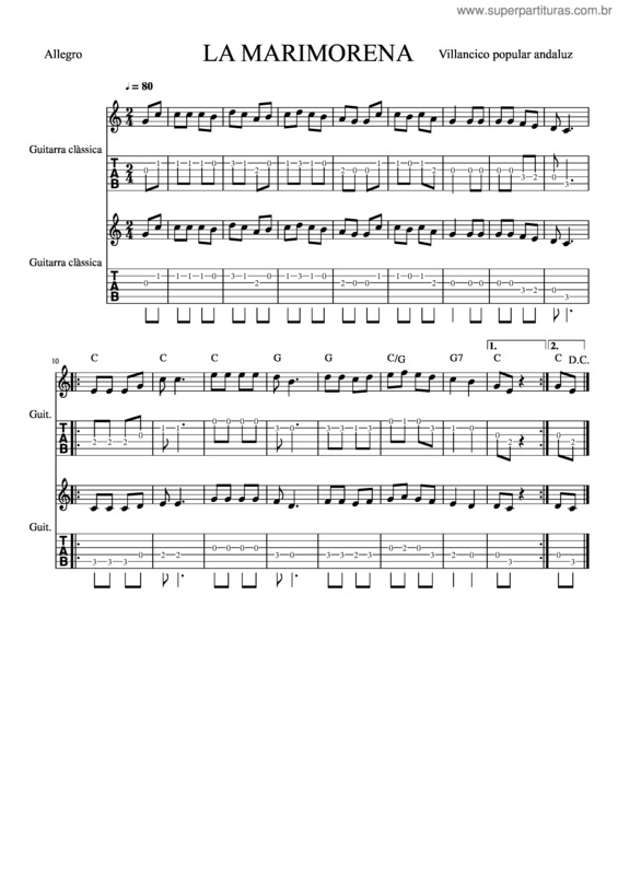 Partitura da música La Marimorena