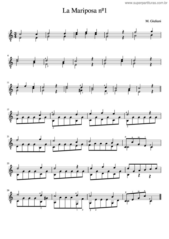 Partitura da música La Mariposa Nº 1