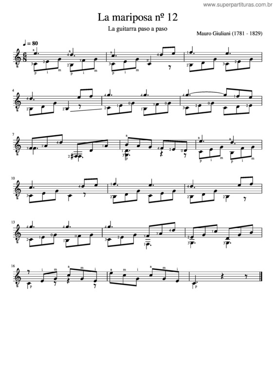 Partitura da música La Mariposa Nº 12