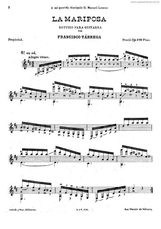 Partitura da música La Mariposa