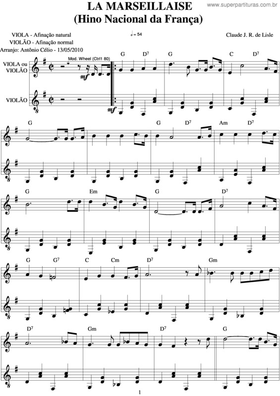 Partitura da música La Marseillaise