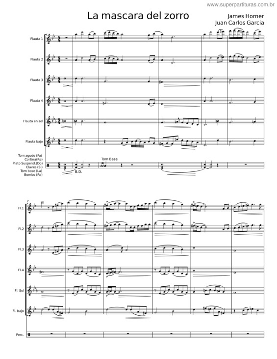 Partitura da música La Mascara Del Zorro – James Horner