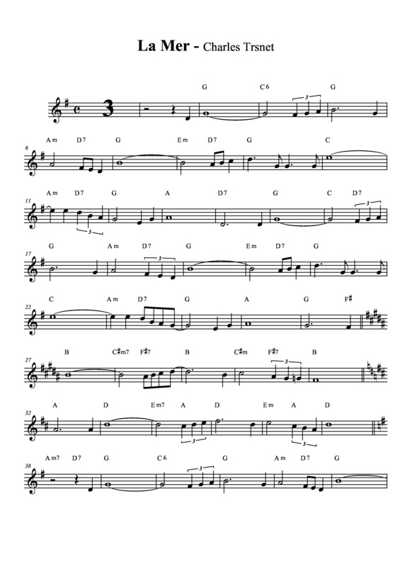 Partitura da música La Mer v.6
