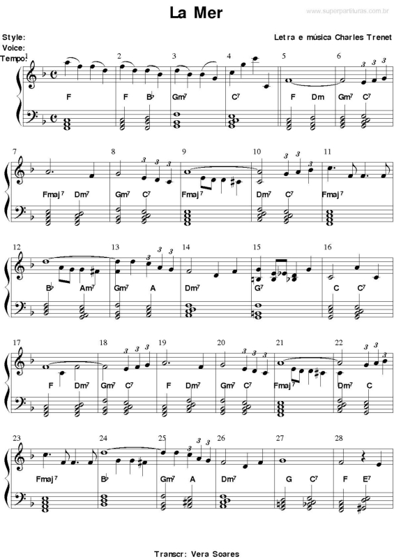 Partitura da música La Mer