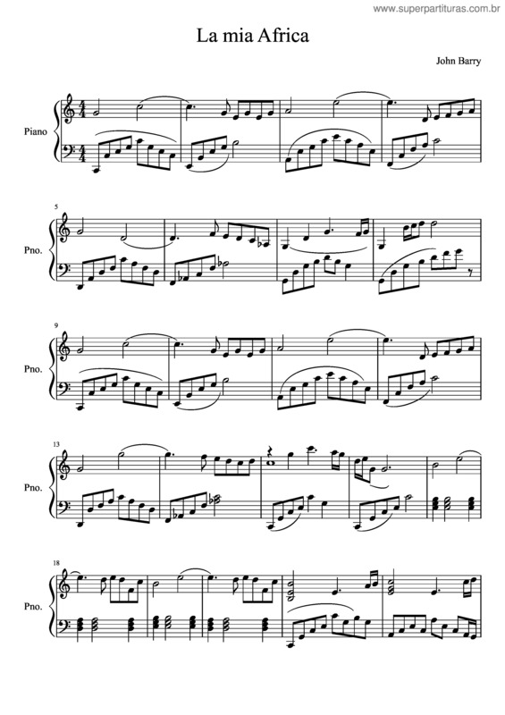 Partitura da música La Mia Africa