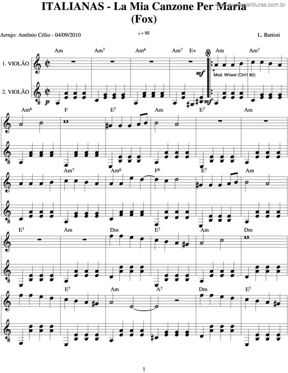 Partitura da música La Mia Canzone Per Maria