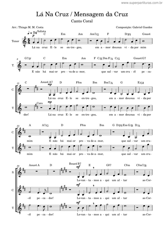 Partitura da música Lá Na Cruz / Mensagem Da Cruz