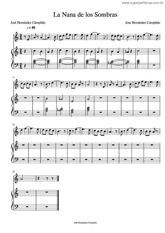 Partitura da música La Nana De Los Sombras v.2