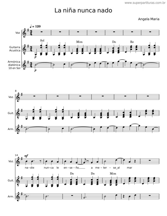Partitura da música La Niña Nunca Nado