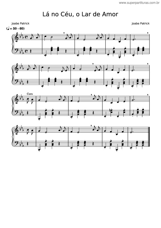Partitura da música Lá No Céu, O Lar De Amor