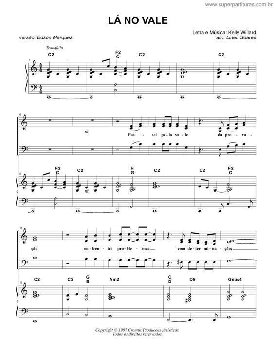 Partitura da música Lá No Vale