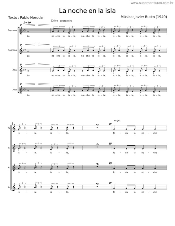 Partitura da música La Noche En La Isla – Pablo Neruda