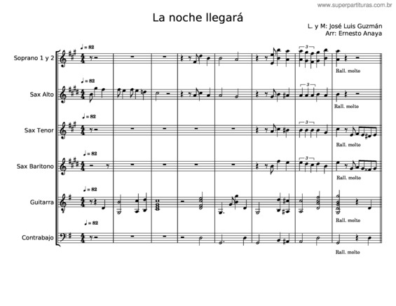 Partitura da música La Noche Llegará – José Luis Guzmán Wolffer v.2