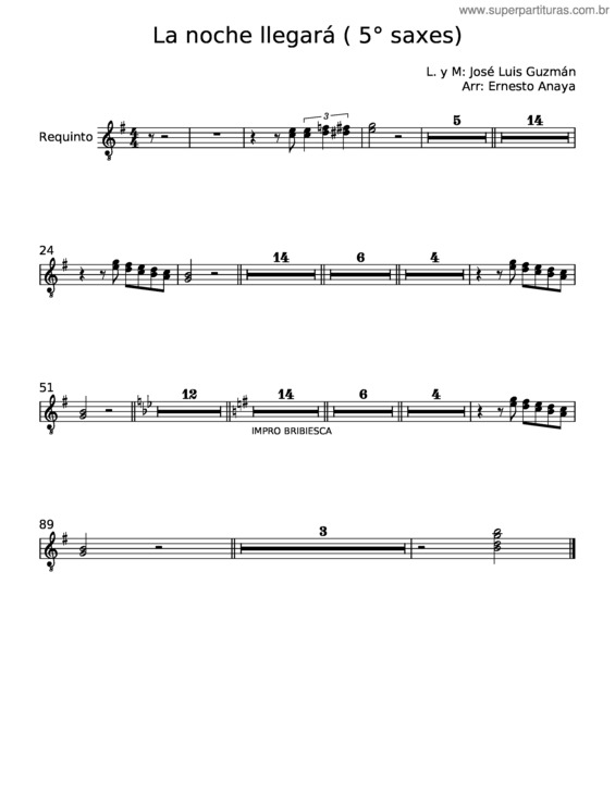 Partitura da música La Noche Llegará – José Luis Guzmán Wolffer