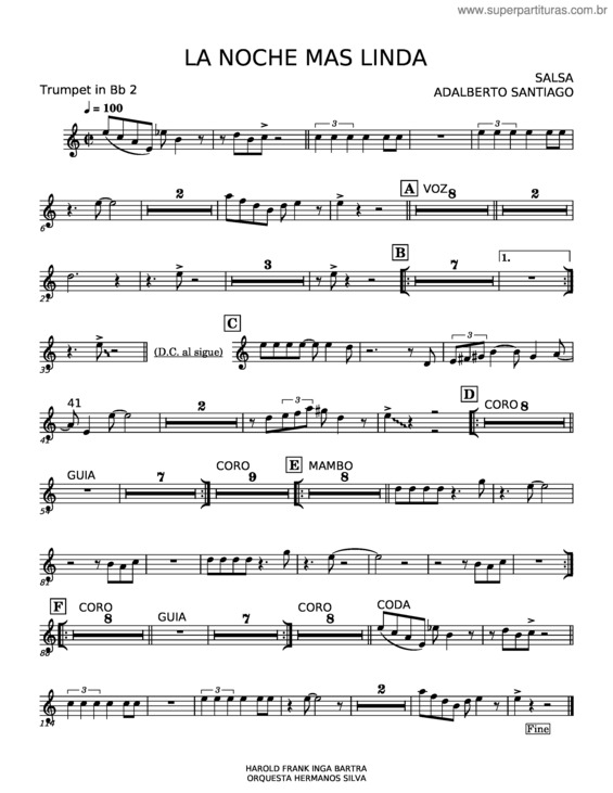Partitura da música La Noche Más Linda – Adalberto Santiago
