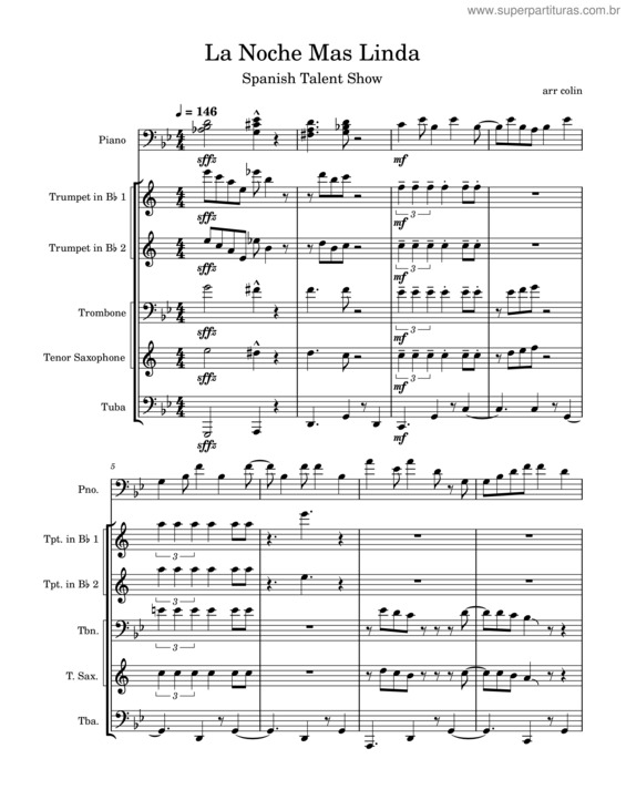 Partitura da música La Noche Mas Linda