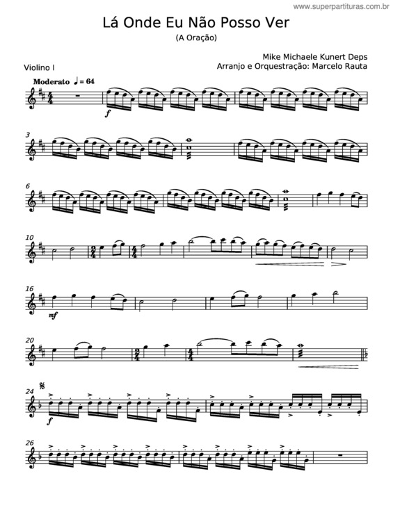 Partitura da música Lá Onde Eu Não Posso Ver – Mike Michaele Kunert Deps
