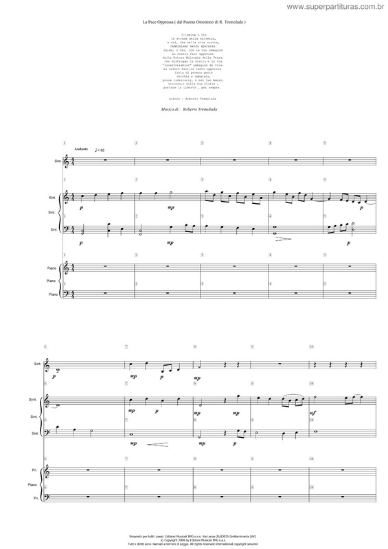 Partitura da música La Pace Oppressa