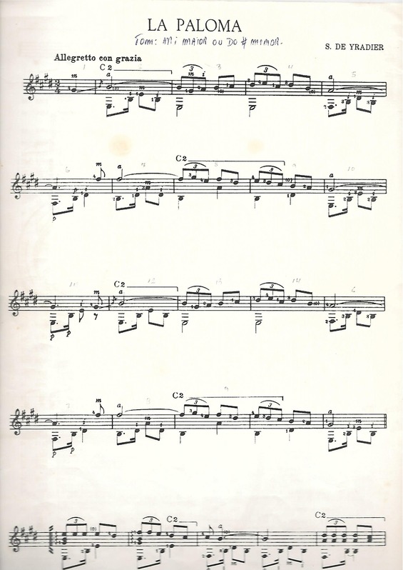 Partitura da música La Paloma Pág.1