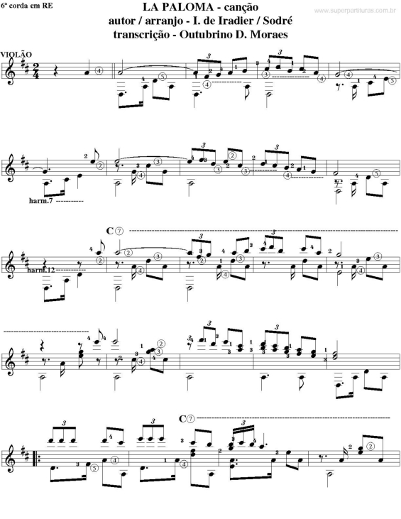 Partitura da música La Paloma v.3