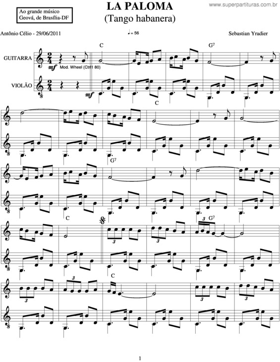 Partitura da música La Paloma v.8