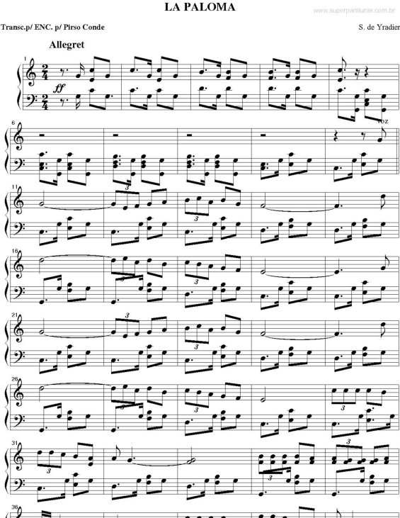 Partitura da música La Paloma