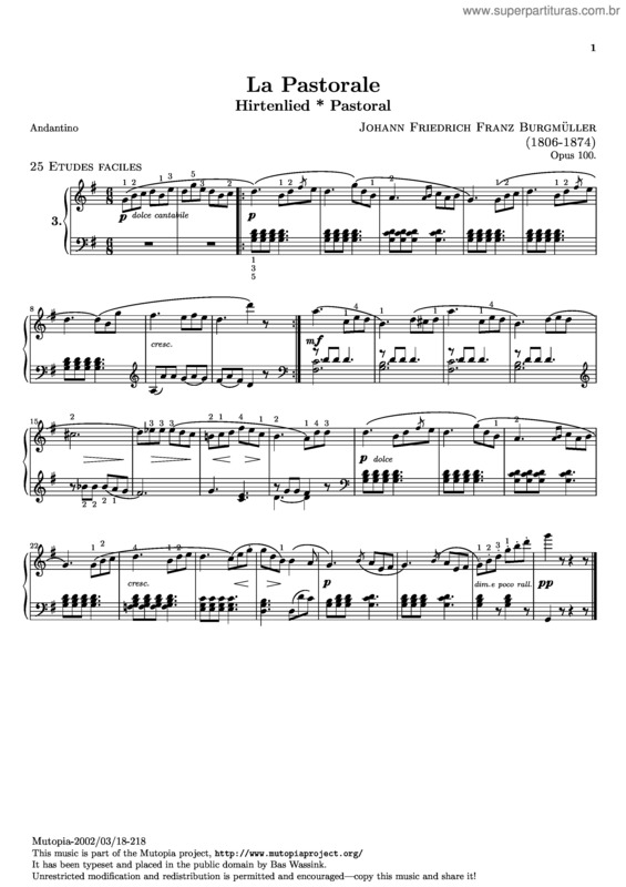 Partitura da música La Pastorale