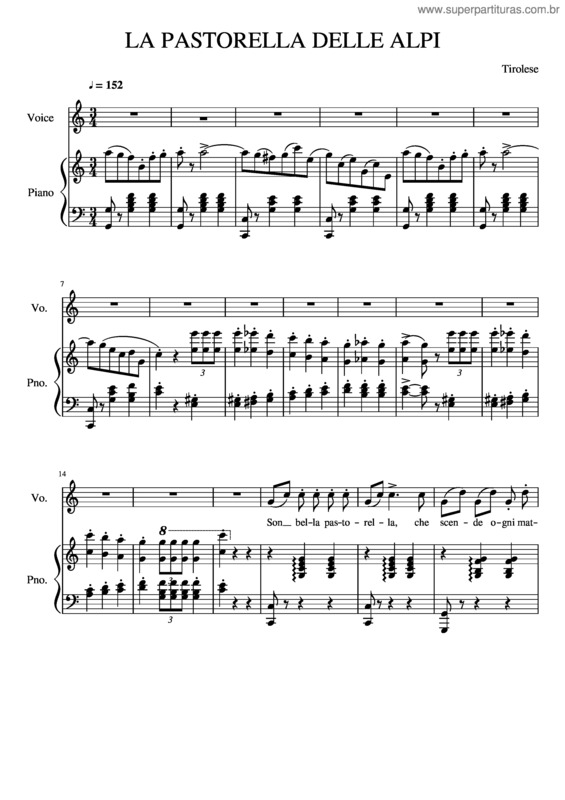 Partitura da música La Pastorella Delle Alpi