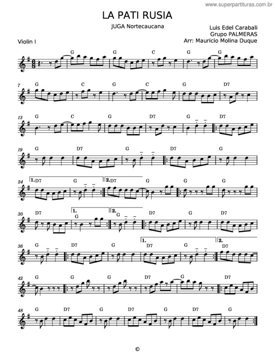Partitura da música La Pati Rusia – Grupo Palmeras