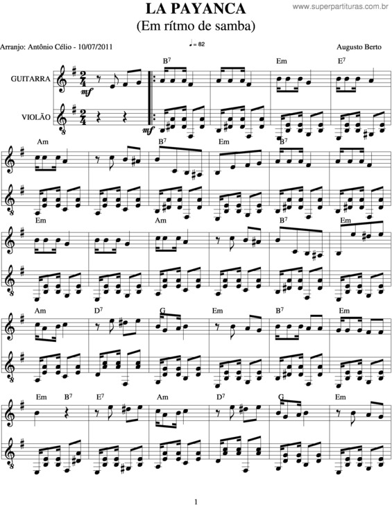 Partitura da música La Payanca