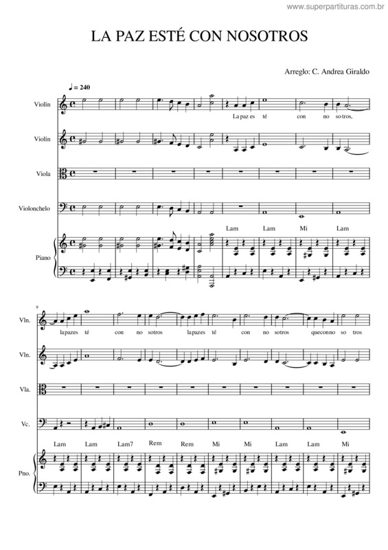 Partitura da música La Paz Esté Con Nosotros – Unknown Author La Paz Este Con Nosotros