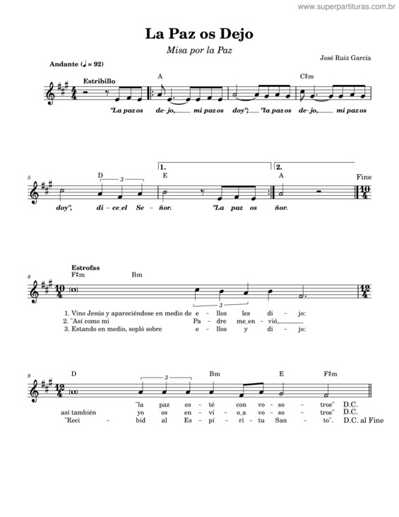 Partitura da música La Paz Os Dejo
